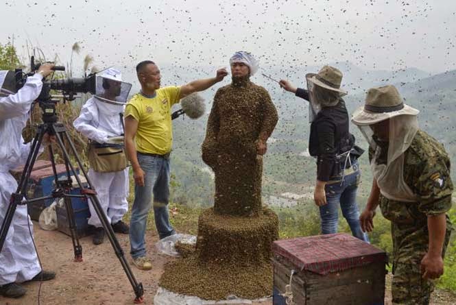 Ένας Κινέζος αποφάσισε να καλύψει το σώμα του με 460.000 μέλισσες - Δείτε το αποτέλεσμα… [photos] - Φωτογραφία 3