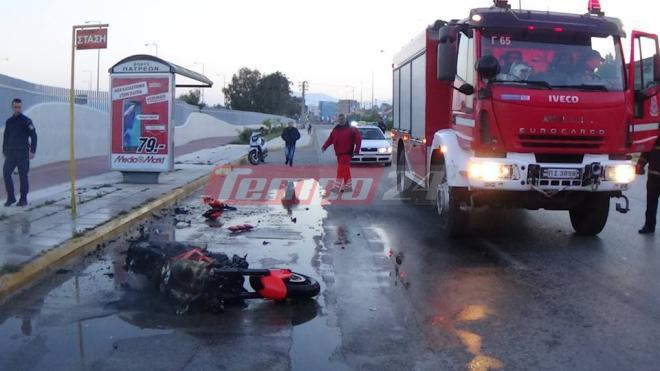 Πάτρα: Μοτοσυκλέτα καρφώθηκε σε φορτηγό και λαμπάδιασε - Ένας τραυματίας - Φωτογραφία 4