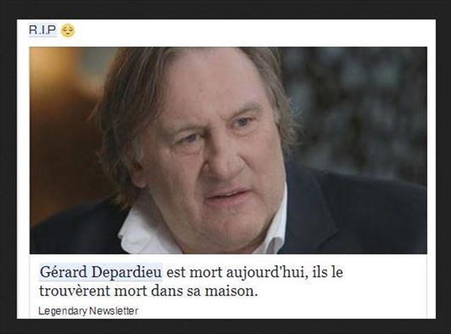 «Πέθαναν» τον Ζεράρ Ντεπαρντιέ στο Facebook - Φωτογραφία 2