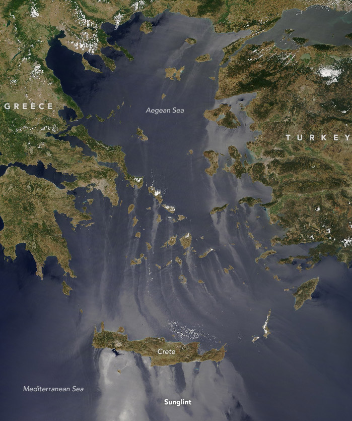 Η NASA κατέγραψε το φαινόμενο Sunglint στα νερά του Αιγαίου - Φωτογραφία 1