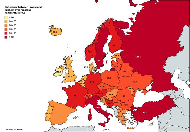 Χάρτης: Οι μεγαλύτερες διαφορές θερμοκρασίας στην Ευρώπη - Φωτογραφία 2