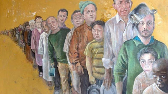 Σύρος καλλιτέχνης ζωγραφίζει τους ηγέτες του κόσμου ως φτωχούς και πρόσφυγες! - Φωτογραφία 1
