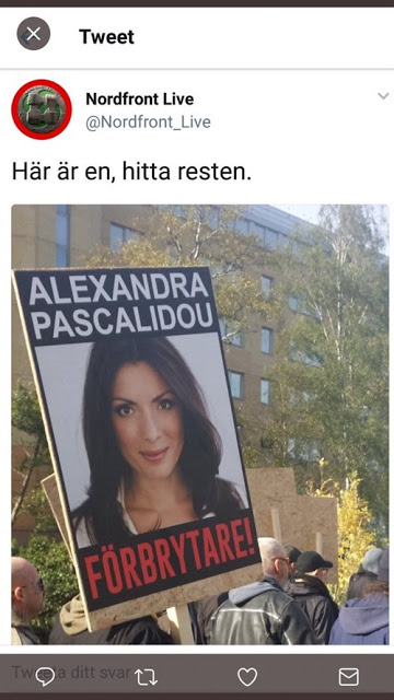 Στόχος Σουηδών νεοναζί η Αλεξάνδρα Πασχαλίδου -Ζητούν την απέλασή της - Φωτογραφία 2