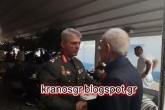 Στρατηγός Δ. Μπίκος και Δήμαρχος Γ. Μπουτάρης στο θωρηκτό Αβέρωφ