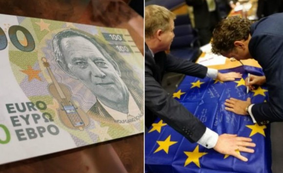 Πρωτοφανείς εικόνες στο... auf wiedersehen του Σόιμπλε στο Eurogroup - Υπόκλιση και δώρο... 100ευρω με το πρόσωπό του - Φωτογραφία 1