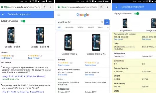 Η Google δοκιμάζει την εμφάνιση συγκριτικού πίνακα για τα χαρακτηριστικά συσκευών στο Google Search - Φωτογραφία 1