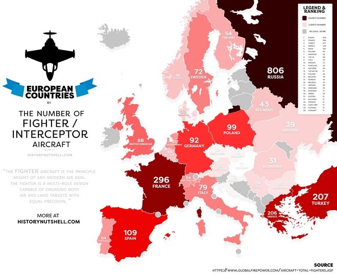 Χάρτης: Τα πολεμικά αεροσκάφη στην Ευρώπη. Πόσα έχει η Ελλάδα και πόσα η Τουρκία - Φωτογραφία 2