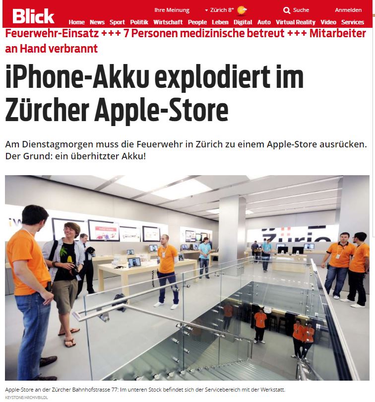 Ελβετία: Επτά τραυματίες από έκρηξη μπαταρίας iPhone σε Apple Store - Φωτογραφία 2