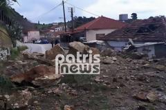 Ηλεία: Σοβαρές κατολισθήσεις από την κακοκαιρία στο Λέπρεο – Ολόκληροι βράχοι αποκολλήθηκαν και κατέστρεψαν σπίτι (ΦΩΤΟ)