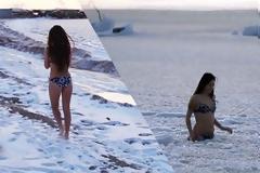 Φόρεσε το μπικίνι της βούτηξε στην Κασπία Θάλασσα με... μείον 17 βαθμούς Κελσίου