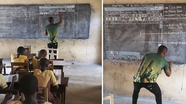 Δάσκαλος στην Γκάνα διδάσκει Πληροφορική σε μαυροπίνακα και ζωγραφίζει στο χέρι όλο το Word - Φωτογραφία 1