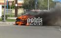Στις φλόγες αυτοκίνητο στον Πύργο - Από θαύμα σώθηκε ο οδηγός (βίντεο)