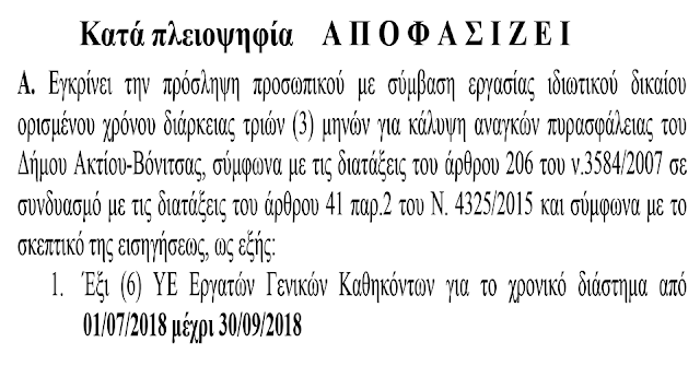 Ο Δήμος ΑΚΤΙΟΥ ΒΟΝΙΤΣΑΣ θα προσλάβει έξι (6) άτομα με τρίμηνες συμβάσεις για την πυρασφάλεια - Φωτογραφία 2