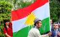 Kurdistan flag waving over EU capital Brussels