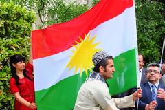Kurdistan flag waving over EU capital Brussels