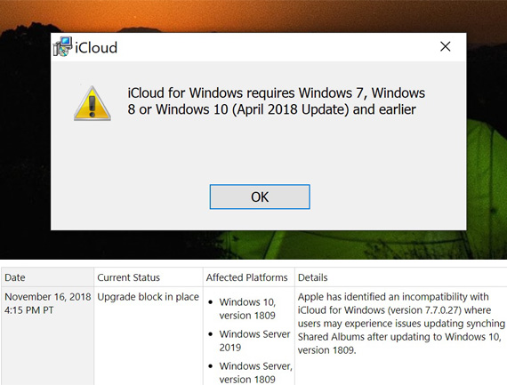 Πρόβλημα συμβατότητας των Windows 10 με το iCloud - Φωτογραφία 1