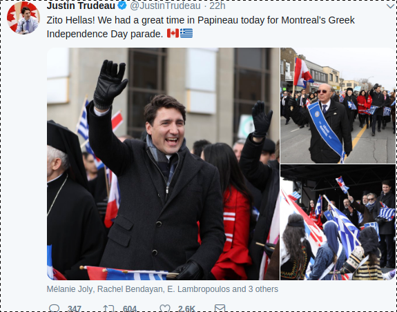 Ο πρωθυπουργός του Καναδά γιορτάζει την 25η Μαρτίου - Φωτογραφία 1
