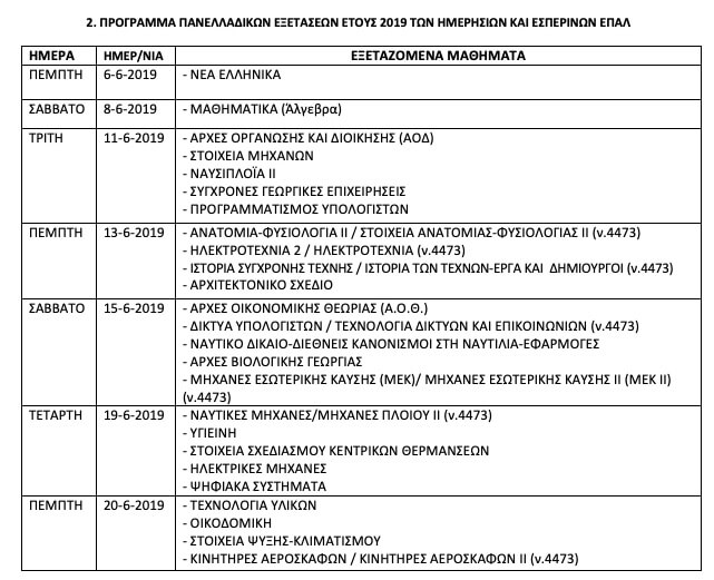 Πανελλήνιες 2019: Όλο το πρόγραμμα [πίνακες] - Φωτογραφία 3