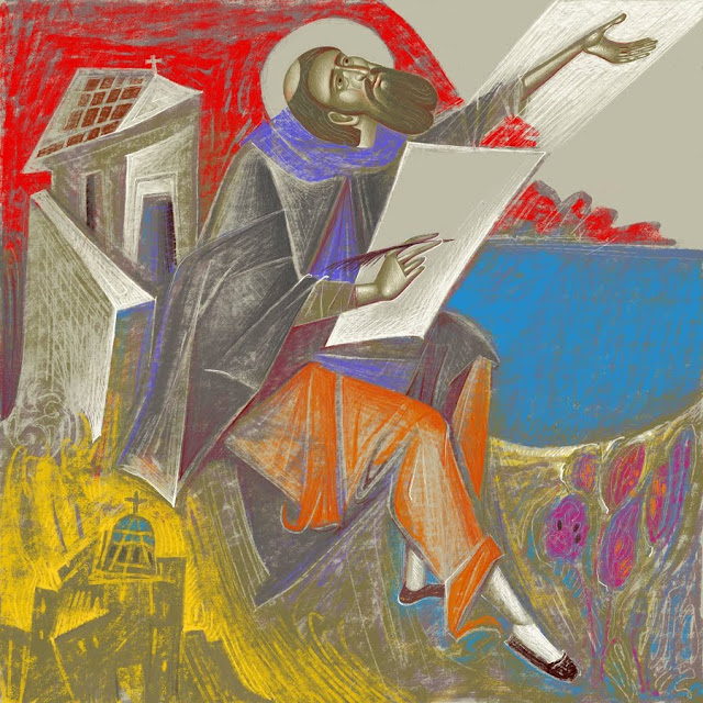 12689 - Ο Αγιορείτης Άγιος Σάββας ο Χιλανδαρινός. Σύγχρονη εικαστική αποτύπωση - Φωτογραφία 4