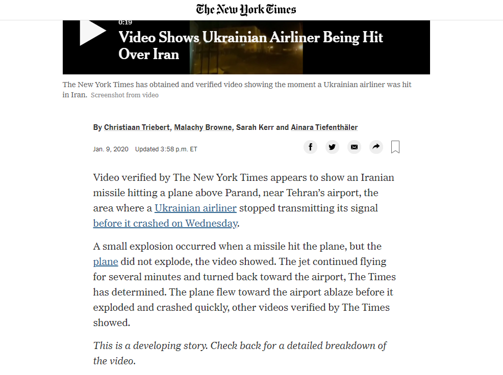 Βίντεο-ντοκουμέντο στους New York Times: Η στιγμή που ιρανικός πύραυλος χτυπάει το ουκρανικό Boeing - Φωτογραφία 2