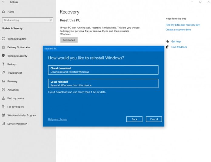 TO Cloud Download feature θα επαναγκαθιστά τα Windows 10 - Φωτογραφία 1
