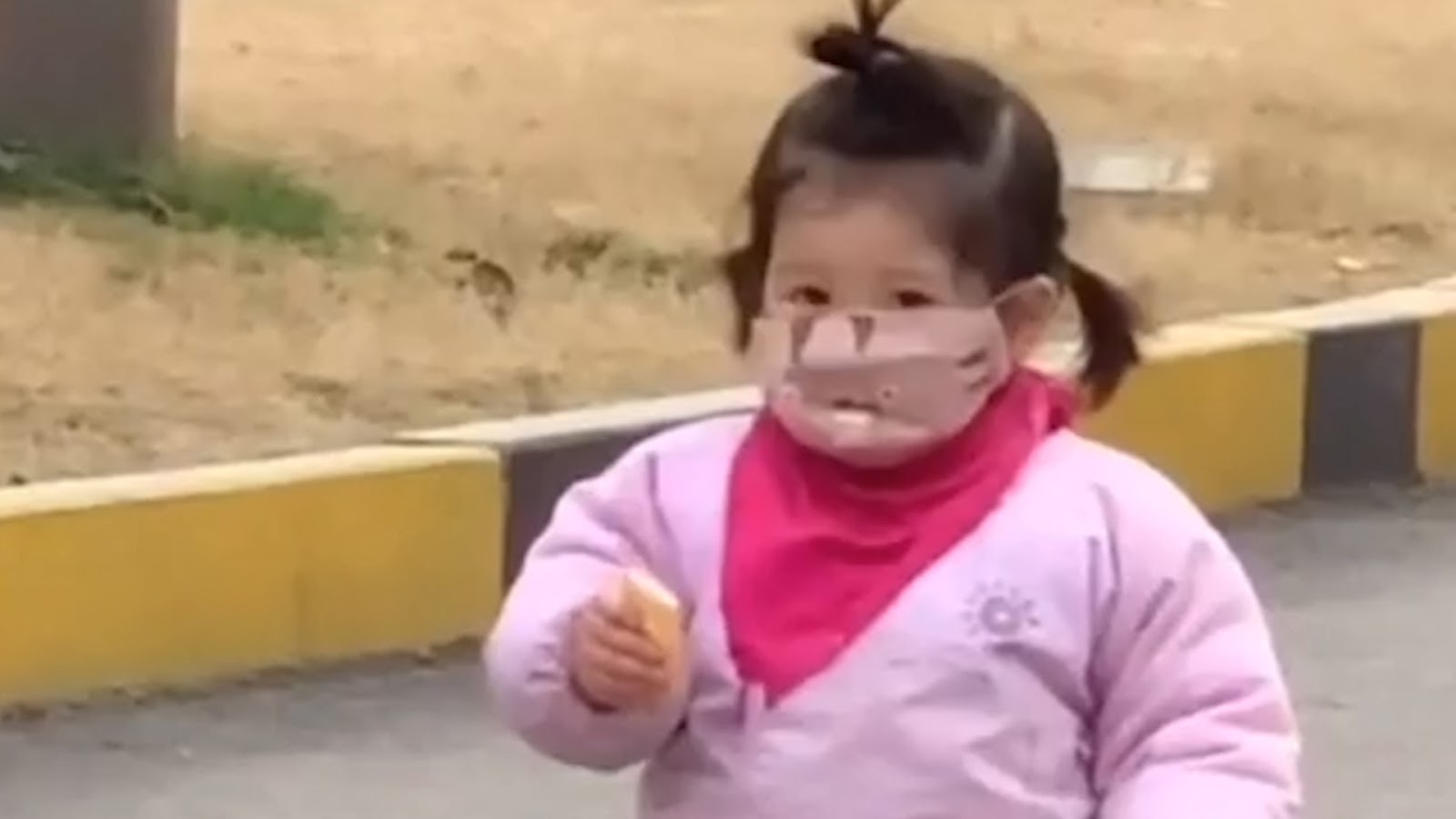 Γλυκύτατο κοριτσάκι προσπαθεί να φάει μπισκότο φορώντας... ιατρική μάσκα (video) - Φωτογραφία 1