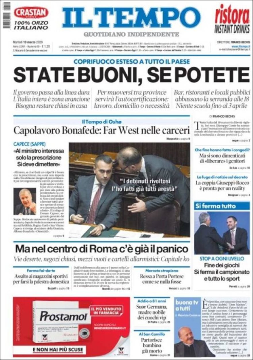 Ιταλία: «Είναι σαν να έχουμε πόλεμο!» - Οι εφημερίδες γράφουν: Όλοι στο σπίτι! - Φωτογραφία 2