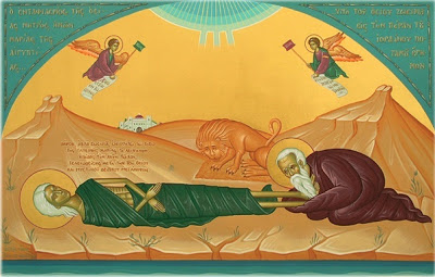 Το λιοντάρι βοηθάει τον Αββά Ζωσιμά ν’ ανοίξει τον τάφο της Οσίας Μαρίας της Αιγυπτίας - Φωτογραφία 1