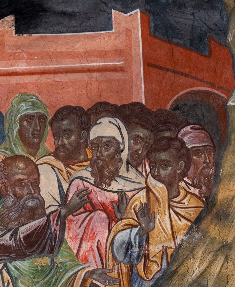 Οι Εβραίοι μάρτυρες στην Ανάσταση του Λαζάρου.(Λεπτομέρεια από μεταβυζαντινή τοιχογραφία) - Φωτογραφία 1