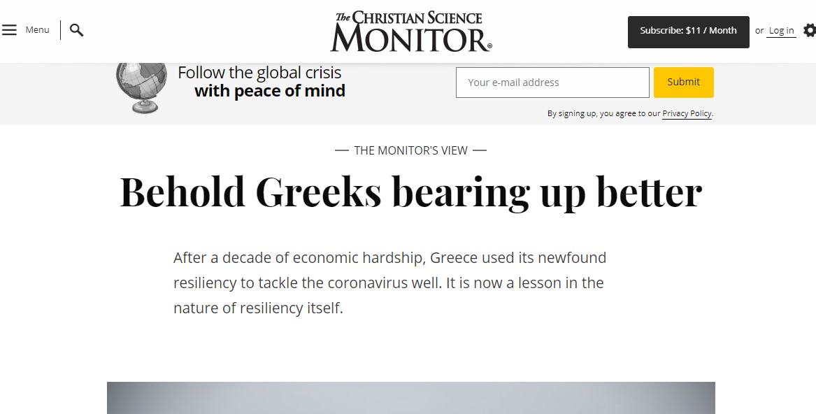 Κορωνοϊός: «Να πώς οι Έλληνες αντέχουν καλύτερα» τονίζει σε βασικό της άρθρο εφημερίδα της Βοστώνης - Φωτογραφία 2