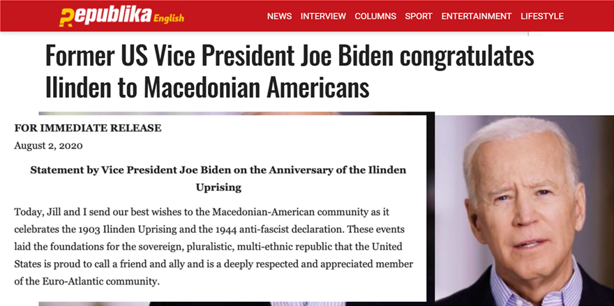 Τζο Μπάιντεν: Στέλνει ευχές στους ΣΚΟΠΙΑΝΟΥΣ «Μακεδόνες» των ΗΠΑ για το Ίλιντεν - Φωτογραφία 2