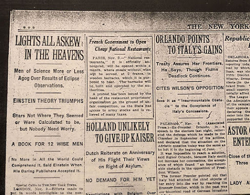 10 Νοεμβρίου 1919 :το πρωτοσέλιδο των Times του Λονδίνου για την Γενική Θεωρία της Σχετικότητας - Φωτογραφία 1