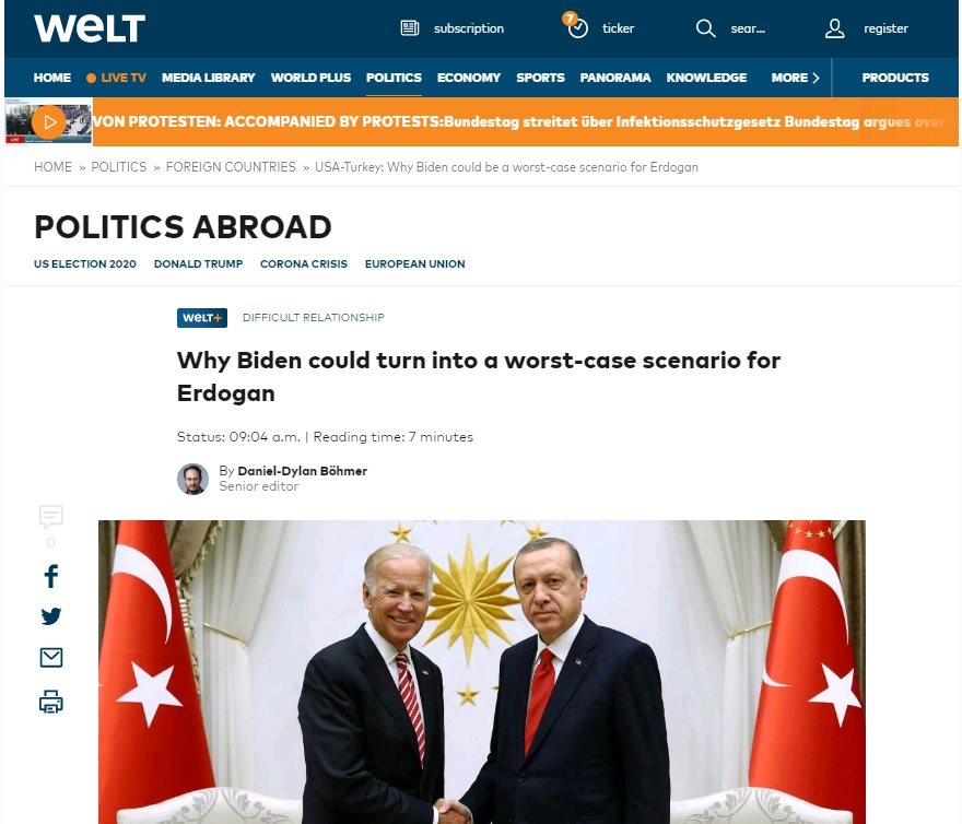 Die Welt: «Γιατί ο Μπάιντεν θα μπορούσε να γίνει η απόλυτη καταστροφή για τον Ερντογάν» - Φωτογραφία 2