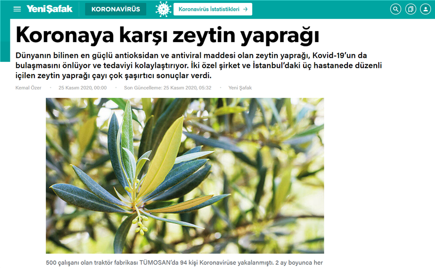 Τουρκία: «Θεραπεύουν» τον κορωνοϊό με... τσάι από φύλλα ελιάς - Φωτογραφία 1