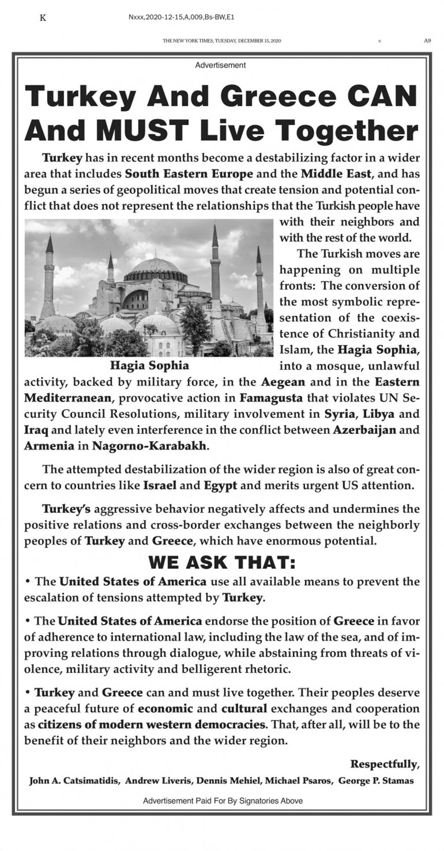 Ομογενείς επιχειρηματίες στους New York Times: «Οι ΗΠΑ να σταματήσουν την Τουρκία» - Φωτογραφία 2