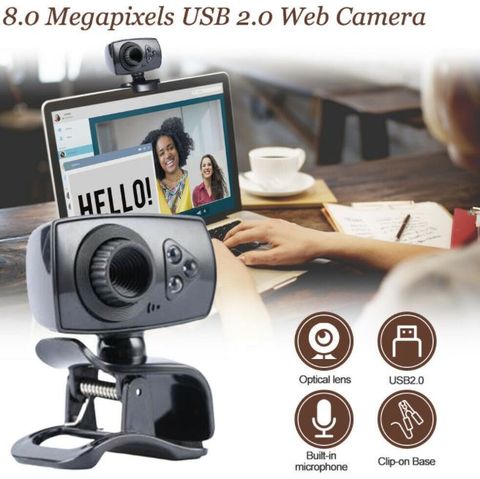 Web Camera 8.0 Megapixels USB 2.0 High-definition Clip-on with Microphone - Φωτογραφία 2