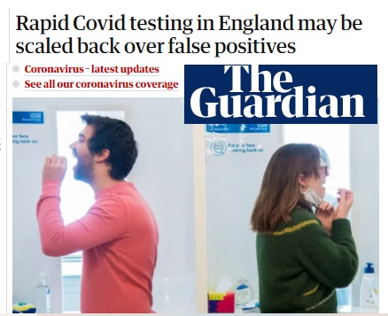 Guardian: Άγγλοι αξιωματούχοι λένε ότι τα θετικά σελφ τεστ είναι εώς και  κατά 62% λανθασμένα! - Φωτογραφία 1