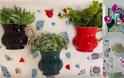 DIY Ψηφιδωτά τοίχου με φυτά από σπασμένες κούπες