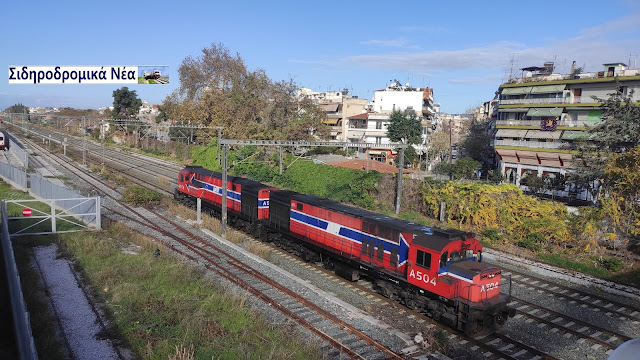 Δυο  ελκτικές μηχανές, Α504, Α506, οδεύουν προς μηχανοστάσιο Θεσσαλονίκης. - Φωτογραφία 1
