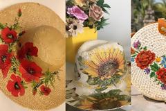 Decoupage σε ψάθινα καπέλα, τσάντες