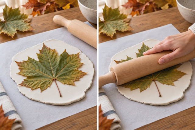 DIY Διακοσμητικά μπωλ σε σχήμα φύλλου με έτοιμο πηλό - Φωτογραφία 4