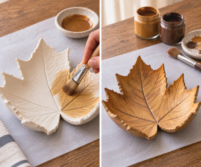 DIY Διακοσμητικά μπωλ σε σχήμα φύλλου με έτοιμο πηλό - Φωτογραφία 7