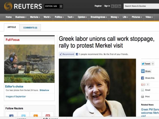 Reuters: Υποδοχή της Μέρκελ με… απεργίες στην Ελλάδα! - Φωτογραφία 1