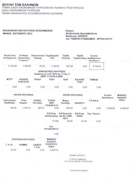 8 Χιλιάρικα ο μισθός του βουλευτή. Έγγραφο ντοκουμέντο από τον βουλευτή Κασιδιάρη - Φωτογραφία 2