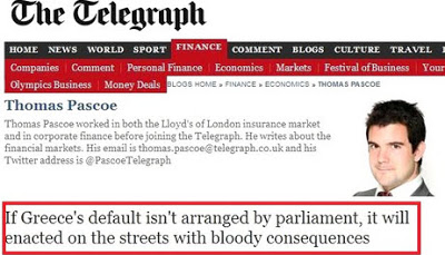 Telegraph:Αν η χρεοκοπία δεν κανονισθεί από την βουλή, θα γίνει στους δρόμους με αιματηρές συνέπειες.. - Φωτογραφία 1