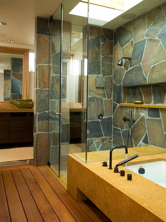 34 Υπέροχες ιδέες σχεδιασμού μπάνιου από φυσική πέτρα για το σπίτι σας - Φωτογραφία 1