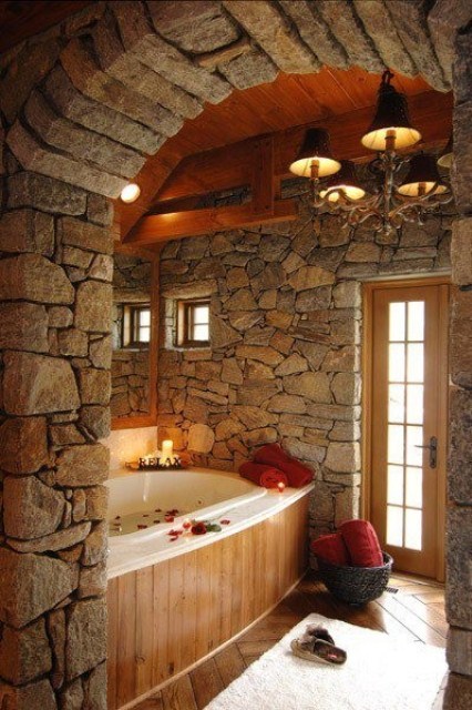 34 Υπέροχες ιδέες σχεδιασμού μπάνιου από φυσική πέτρα για το σπίτι σας - Φωτογραφία 16