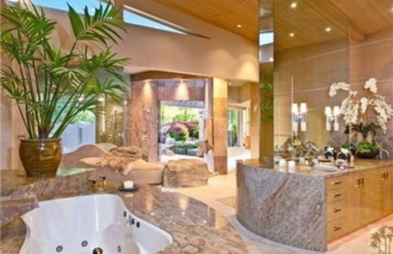 34 Υπέροχες ιδέες σχεδιασμού μπάνιου από φυσική πέτρα για το σπίτι σας - Φωτογραφία 34