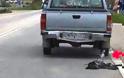 Έσερνε σκύλο στην Eθνική οδό Αγρινίου - Μεσολογγίου με το αγροτικό του!