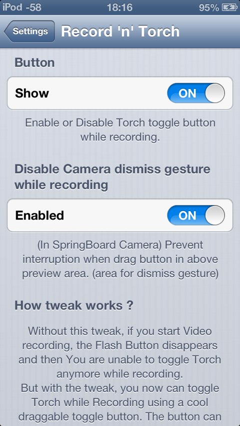 Record 'n' Torch: Cydia tweak new....για να βλέπετε τι τραβάτε - Φωτογραφία 2